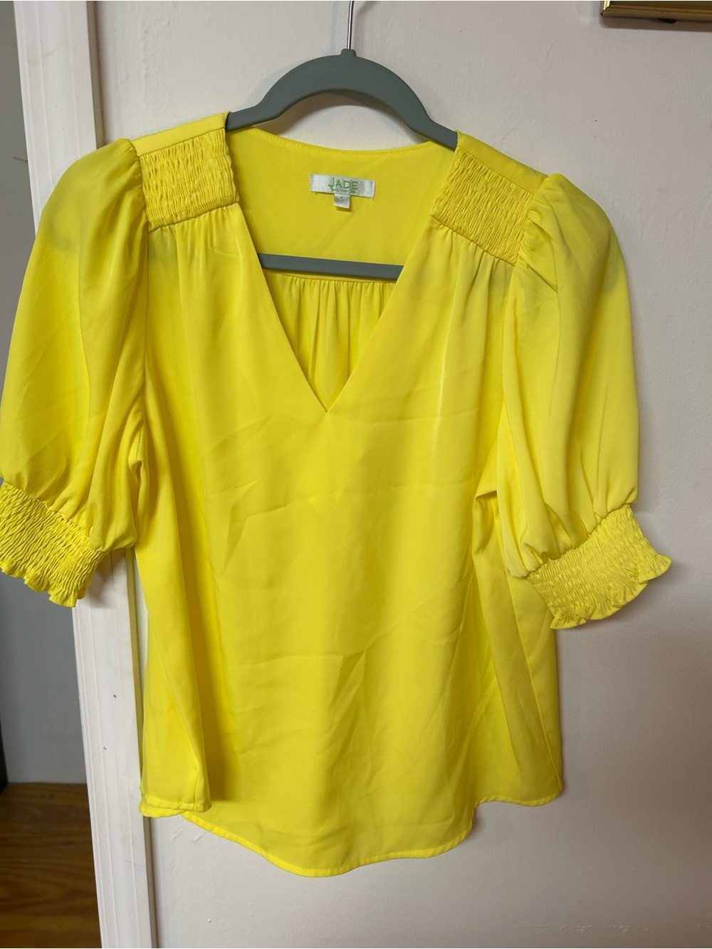 Jade Bright Yellow V-Neck Puff Sleeve Blouse